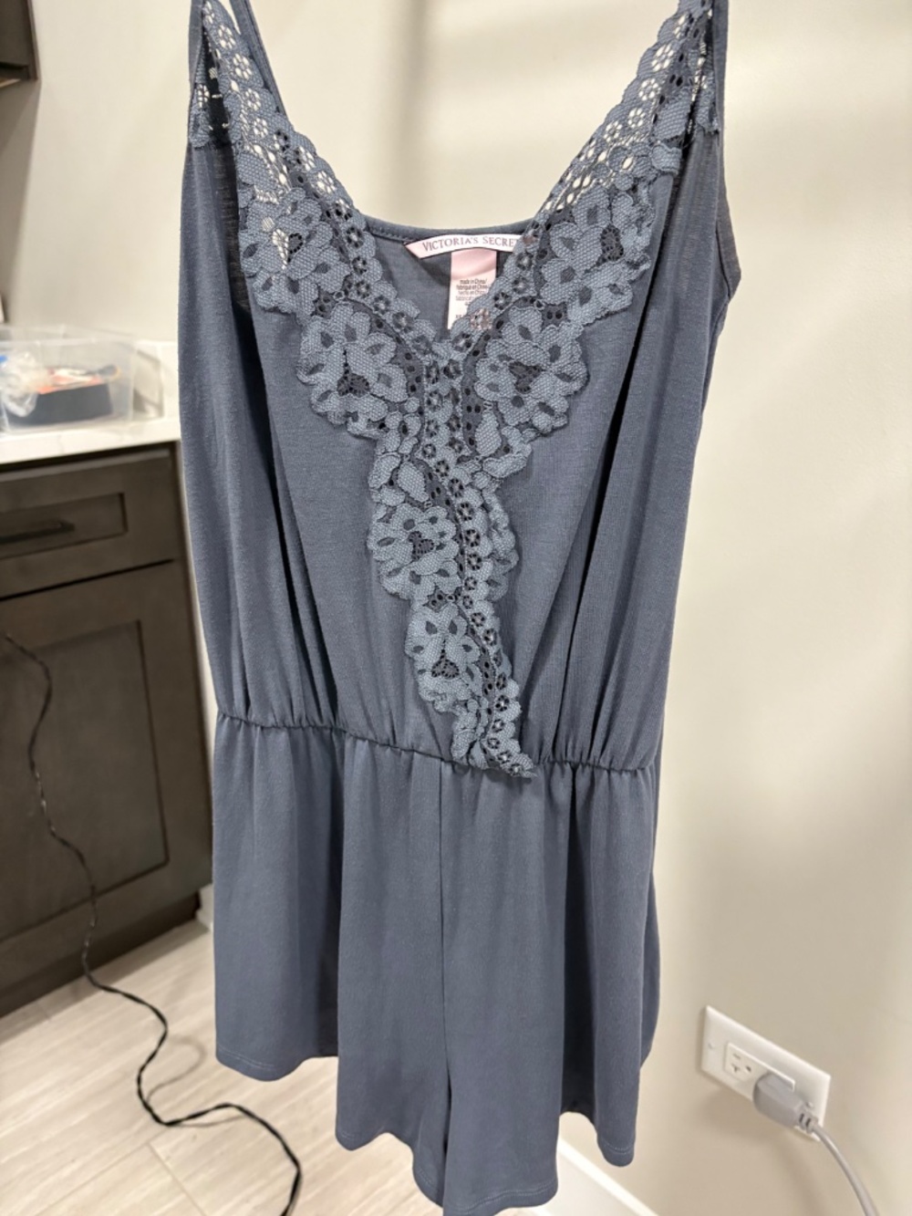 Victoria's Secret Dark Gray Lace-Trim Nightgown Camisole